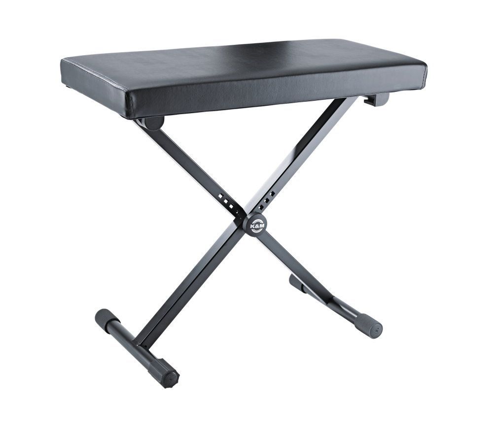 K&M 14076 Keyboardbank Schwarz aus Stahl, Stoff - Polstersitz mit breiter Sitzfläche - flach zusammenlegbar